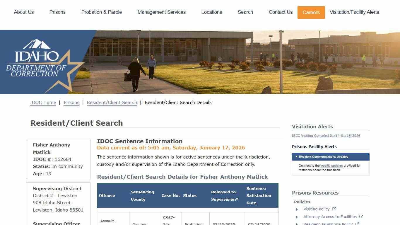 Resident/Client Search Details | Idaho Department of Correction
