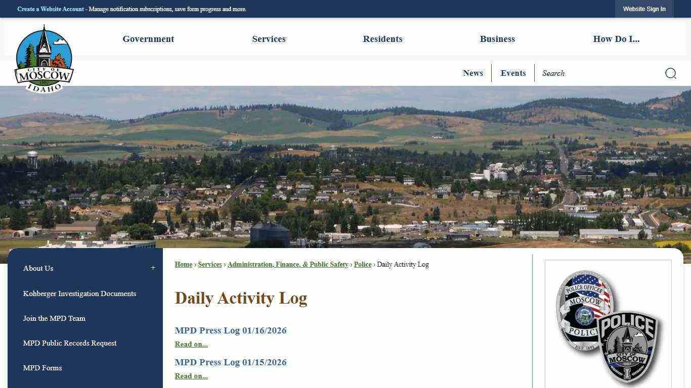 Daily Activity Log | Moscow, ID